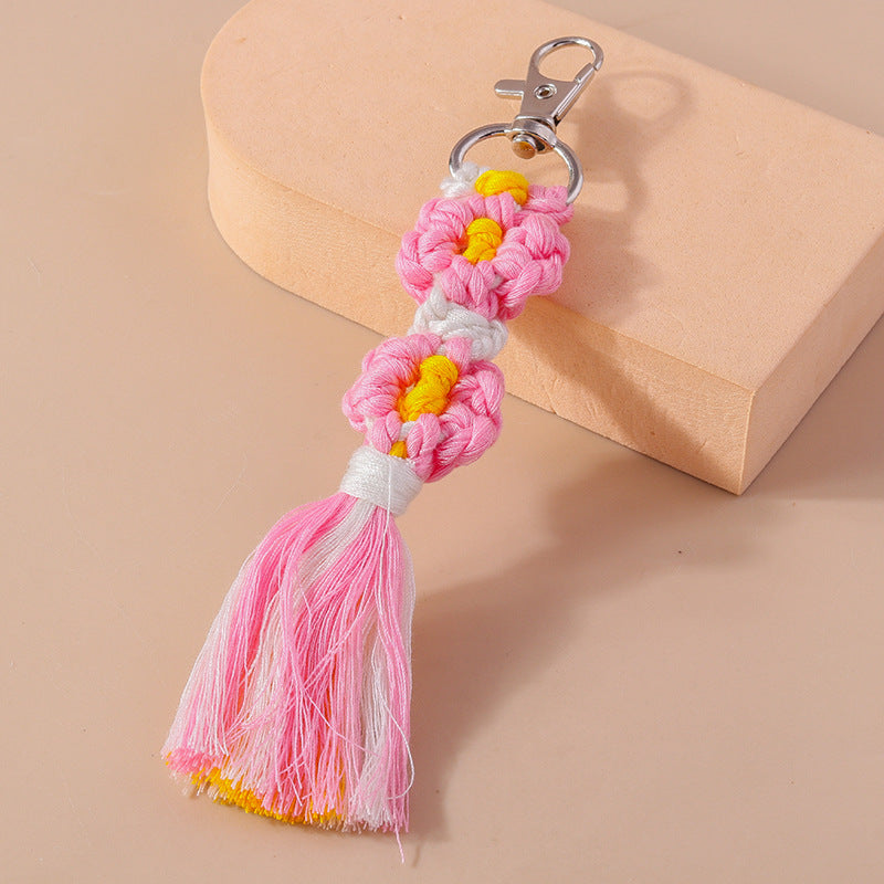 Wholesale Handwoven Plush Colorful Flower Keychain